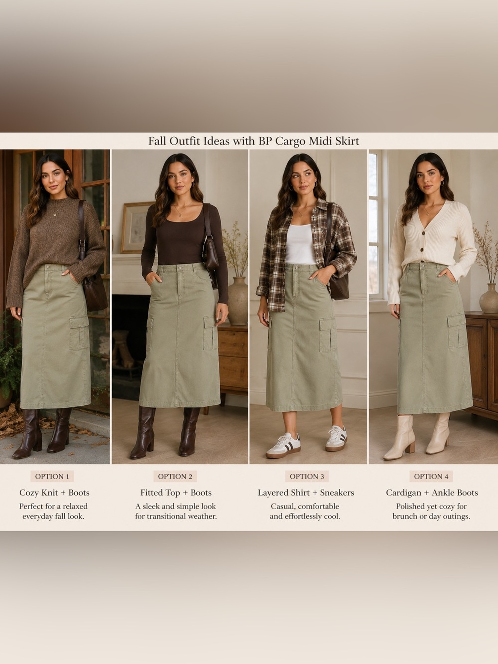 BP Sage Green Cargo Midi Skirt Size 10 Utility Y2K Gorpcore Fall